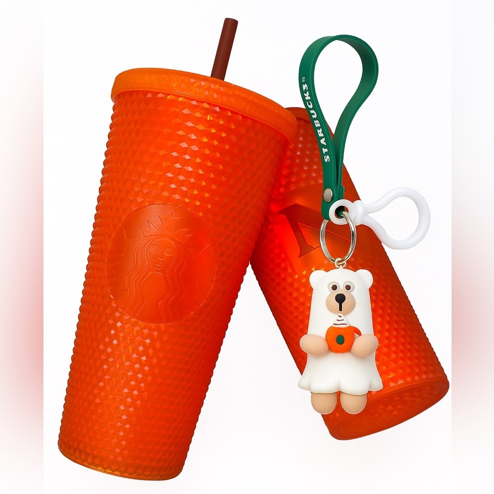 Starbucks Bearista Keychain 2024 + Red Studded Tumbler Bundle